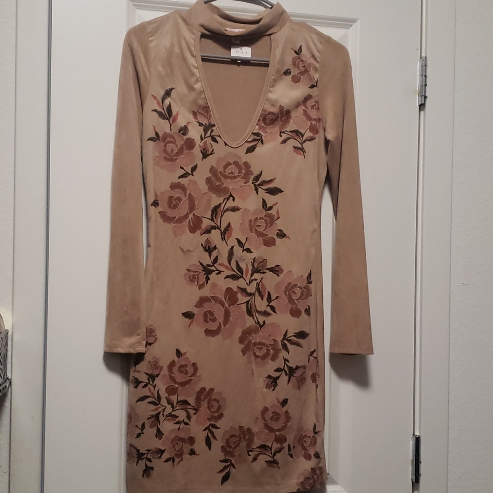 Suede flower detailed dress